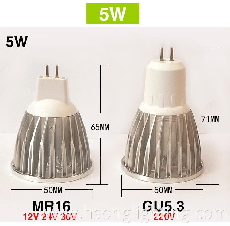 Hot sales Aluminum LED spotlight GU10 LED 5W Mr16 12v 5w GU5.3 Lamp cup